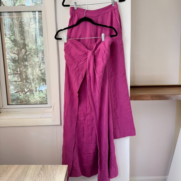 New Free People Banita Linen Wide Leg Pants Set Pink Small - Picture 4 of 12